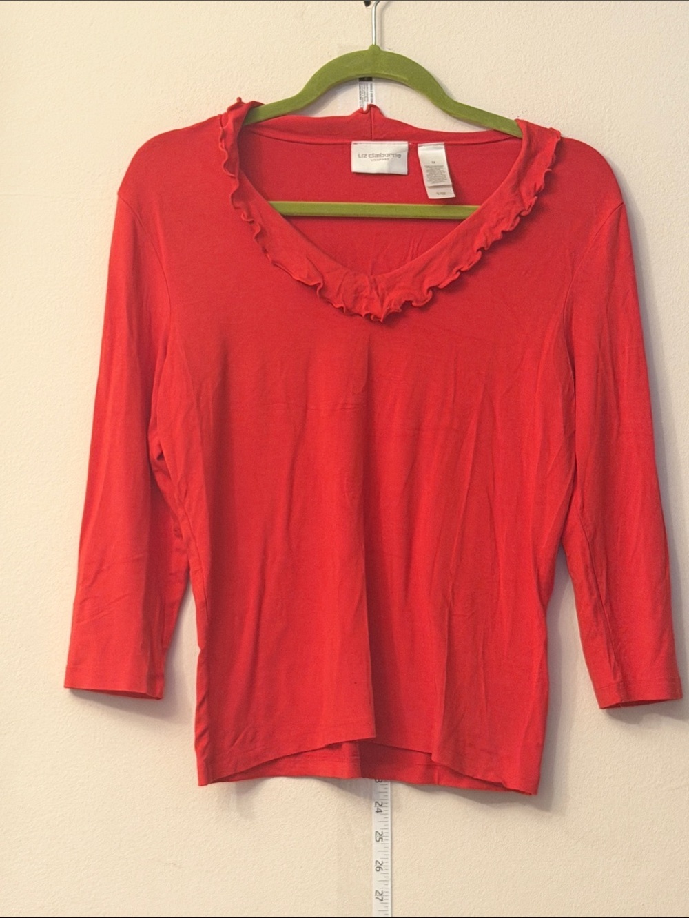 Liz Claiborne Red Ruffle V-Neck Long Sleeve Top